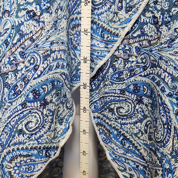 Grecerelle Hi Low Dress Faux Wrap Front Flutter Sleeve Blue Paisley Print XL - Picture 13 of 14